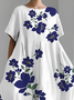 Women's Artistic Floral Print Vintage Round Neck Pleated Dress