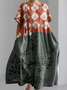 Women's Artistic Floral Print Vintage Round Neck Pleated Maxi Dress