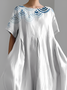 Women's Japanese Art Floral Print Vintage Round Neck Pleated Maxi Dress