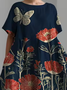 Women's Artistic Floral Print Vintage Round Neck Pleated Maxi Dress
