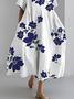 Women's Artistic Floral Print Vintage Round Neck Pleated Dress