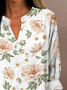 Women's Artistic Floral Print Elegant Casual V Neck Shirt
