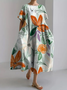 Women's Refreshing Casual Floral Design Printed Casual Crew Neck Dress With No Belt