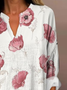 Women's Artistic Floral Print Elegant Casual V Neck Shirt