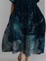 Women's Ocean Art Stripe Print Vintage Round Neck Pleated Dress