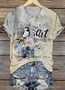 Crew Neck Cotton Floral Casual T-Shirt