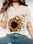 Sunflower butterfly Print Wash T-Shirt