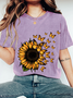 Sunflower butterfly Print Wash T-Shirt