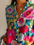 Women's Long Sleeve Shirt Spring/Fall As Picture Floral Buckle Shirt Collar Daily Going Out Casual Top