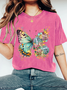 Floral Butterfly Print Wash T-Shirt