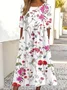 Loose Casual Floral Crew Neck Dress With No