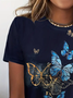 Women's Butterfly Floral Print Casual Round Neck Short Sleeve T-Shirt