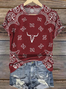 Geometric Cotton Vintage Crew Neck T-Shirt
