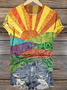 Crew Neck Casual Geometric Cotton T-Shirt