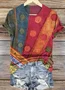 Crew Neck Geometric Vintage Cotton T-Shirt