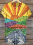 Crew Neck Casual Geometric Cotton T-Shirt