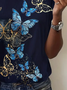 Women's Butterfly Floral Print Casual Round Neck Short Sleeve T-Shirt