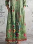 Women's Vintage Floral Art Print Pocket Cotton Dress