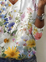 Women's Floral Spring Print Casual V-Neck Long Sleeve T-Shirt