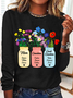 Personalized Grandma Flower Jar Casual Long Sleeve Shirt