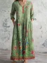 Women's Vintage Floral Art Print Pocket Cotton Dress