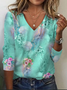 Women's Floral Spring Print Casual V-Neck Long Sleeve T-Shirt