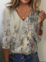 Women's Floral Spring Print Casual V-Neck Long Sleeve T-Shirt