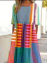 Crew Neck Multicolor Block Simple Dress With No