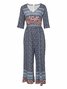 V Neck 3D Printing Casual Jumpsuit