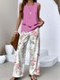 Crew Neck Regular Fit Floral Casual Two-Piece Set With No