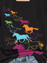 Women's Retro Horse Print V Neck Casual T-Shirt