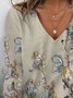 Women's Floral Spring Print Casual V-Neck Long Sleeve T-Shirt