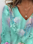 Women's Floral Spring Print Casual V-Neck Long Sleeve T-Shirt