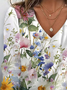 Women's Floral Spring Print Casual V-Neck Long Sleeve T-Shirt