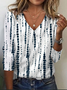 Women's Striped Print Casual V-Neck Long Sleeve T-Shirt