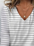 Women's Striped Print Casual V-Neck Long Sleeve T-Shirt