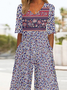 V Neck Multicolor Block Vintage Loose Jumpsuit