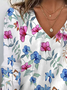 Women's Floral Spring Print Casual V-Neck Long Sleeve T-Shirt