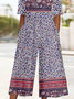 V Neck Multicolor Block Vintage Loose Jumpsuit
