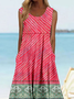 Loose Crew Neck Vintage Ethnic Geometry Dress With No