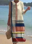 Cotton Casual Geometric Dress With No Belt