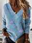 V Neck Printed Casual Sweatshirt