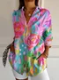 Women's Long Sleeve Shirt Spring/Fall As Picture Floral Buckle Shirt Collar Daily Going Out Casual Top