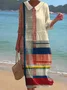 Cotton Casual Geometric Dress With No Belt