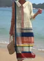 Cotton Casual Geometric Dress With No Belt