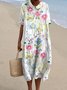 Regular Fit Floral Casual Cotton Dress With No Belt