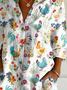 Women Vintage Farm Chicken Floral Print Long Sleeve Blouse