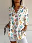Women Vintage Farm Chicken Floral Print Long Sleeve Blouse