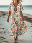 Women's Short Sleeve Paisley Printing V Neck Casual Maxi T-Shirt Dress