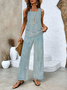 Women's Imitation Denim Spring Printed Casual Vest And Trousers Two-Piece Suit